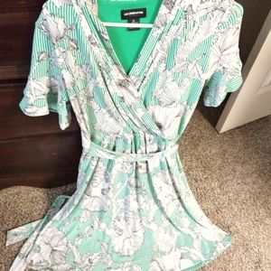 Green, white, & black dress.